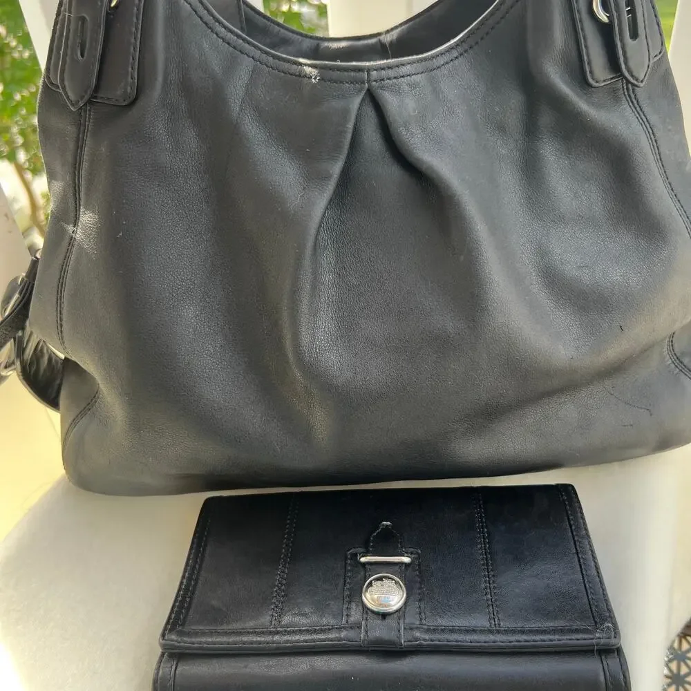 Coach Mia Smooth Leather Large Maggie Hobo Purse & Matching Wallet READ